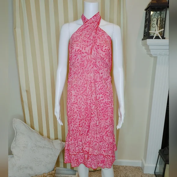 DRAGONFLY IMPORT HALTER NECK SMOCKED DRESS, PINK L - Picture 1 of 7